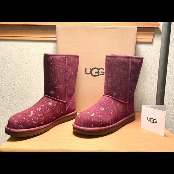 NIB-Ugg Grape Zodiac Short Suede Sheepskin Boots - Picture 6 of 16